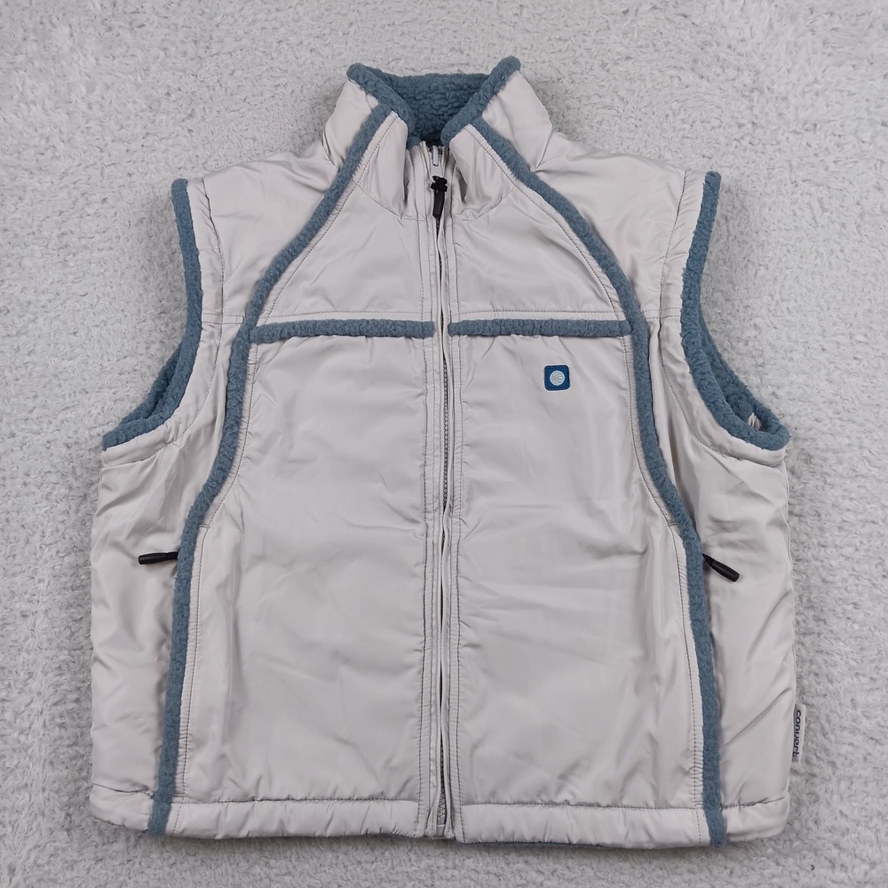 VTG Convert Puffer Vest Mens M Grey Sherpa Fleece Lined Full Zip Pockets